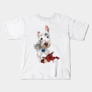 White Dog with a Red Toy Kids T-Shirt